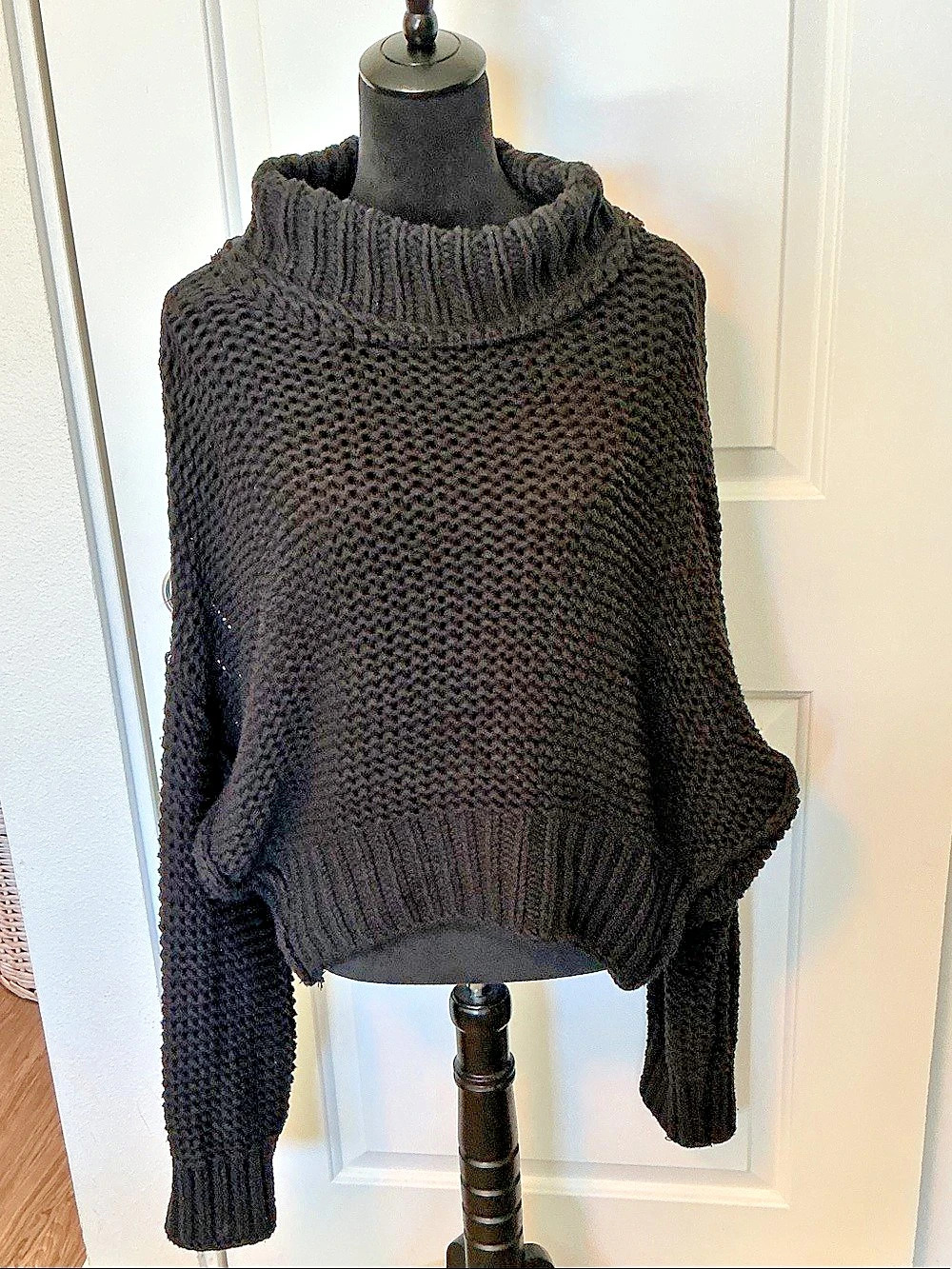 Free People Beach My Only Sunshine Pullover Black Sweater XL